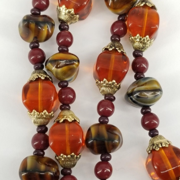Erwin Pearl Amber /Orange Glass Beaded Rare Vintage Signed Necklace - Picture 3 of 14